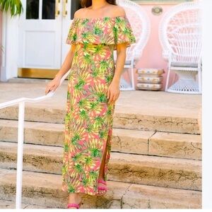 NWT Patti Biggs coastal collection palm Franz off the shoulder maxi dress Large